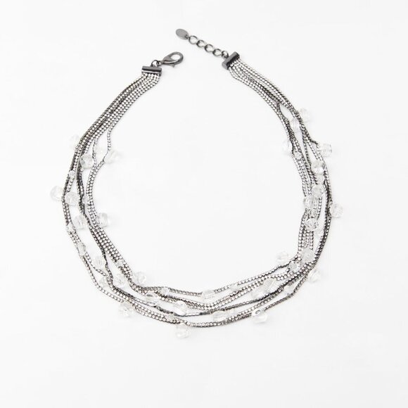 New Zara Women's RHINESTONE NECKLACE ANTHRACITE GREY - Picture 2 of 4